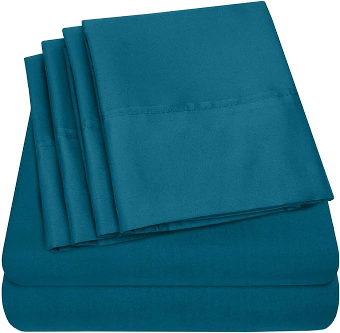 Cal King Size Bed Sheets - 6 Piece 1500 Supreme Collection Fine Brushed Microfiber Deep Pocket California King Sheet Set Bedding - 2 Extra Pillow Cases, Great Value, California King, Teal