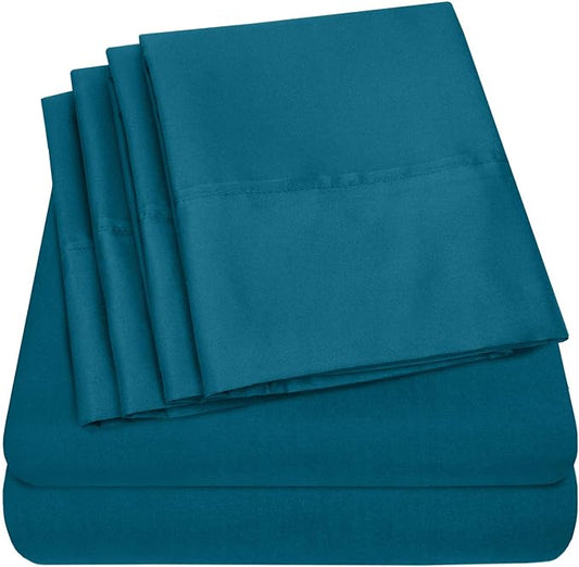 King Size Bed Sheets - 6 Piece 1500 Supreme Collection Fine Brushed Microfiber Deep Pocket King Sheet Set Bedding - 2 Extra Pillow Cases, Great Value, King, Teal