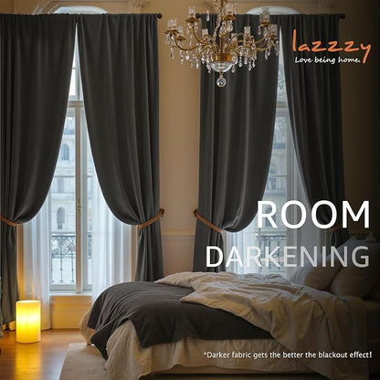 Lazzzy Velvet Blackout Curtains Thermal Insulated Room Window Drapes Super Soft Luxury Curtains for Living Room Bedroom Rod Pocket 2 Panels, Grey, 42" W x 108" L