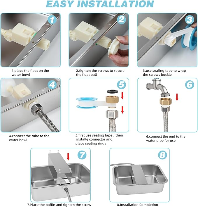 5 Gallon Automatic Dog Water Dispenser, Large Dog Water Bowl Dispenser for Outdoor, Stainless Steel Pet Bowl for Waterer Auto Fill Pet Waterer for Livestock Dogs Cats Chicken Fit 3/4'' GHT Faucet-Mewly Pet