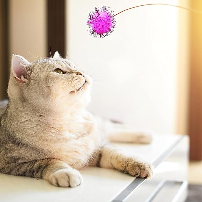 80 Pieces Cat Sparkle Balls Assorted Color 1 Inch Pom Poms Tinsel Cat Ball Toy Puff Balls Glitter Ball for Cats Kitten Toys for Indoor Cats and Crafts-Mewly Pet