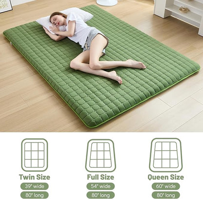 Japanese Floor Mattress Full, Anti-Slip Japanese Futon Foldable Tatami Mat for Guests, Green