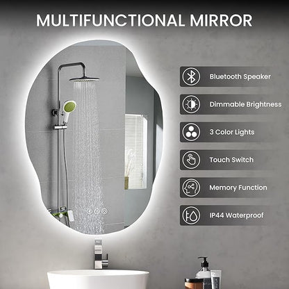 Led Mirror for Bathroom, 25x35 Inch Lighted Mirrors,Backlit Mirror with Bluetooth Speaker, Anti-Fog, Memory Function, 3 Color Temperature, Dimmable Led Bathroom Mirror, Horizontal/Vertical