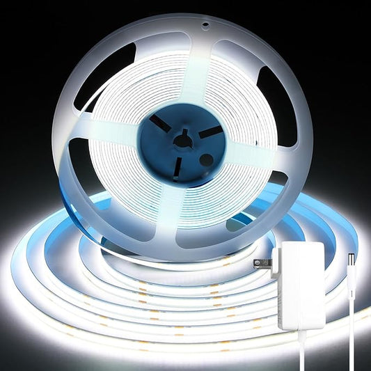 iNextStation COB LED Strip Light White 6000K 32.8FT 10M DC24V CRI 93+ Dimmable Flexible LED Tape Lights for Bedroom, Kitchen, TV Backlight, Cupboard, Wardrobe, Home Lighting Decor