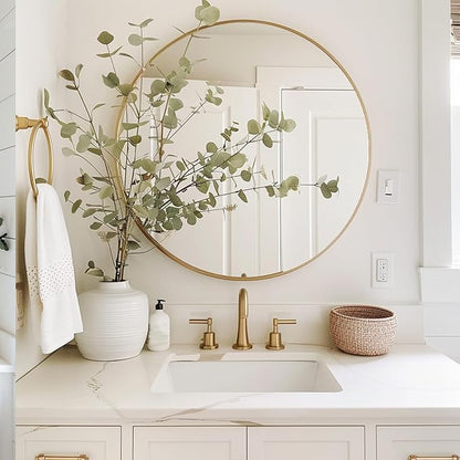 Gold Round Mirror, Circle Mirror 26 inch, Gold Circle Mirrors Metal Frame, Round Mirrors for Wall, Living Room, Bathroom, Entryway, Rustic.
