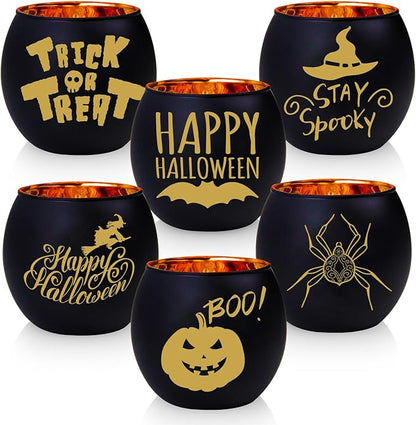 WDHODEC Halloween Candle Holders 6 Pieces Black Glass Votive Candle Holder for Halloween Wedding, Party, Table Centerpiece Décor Halloween Decorations Indoor and Outdoor