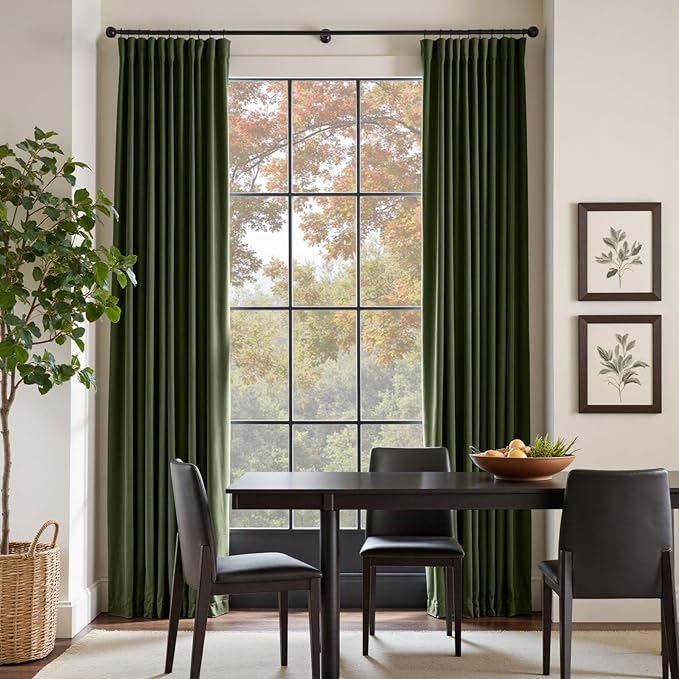 Lazzzy Velvet Blackout Curtains Thermal Insulated Room Window Drapes Super Soft Luxury Curtains for Living Room Bedroom Rod Pocket 2 Panels, Moss, 52" W x 96" L