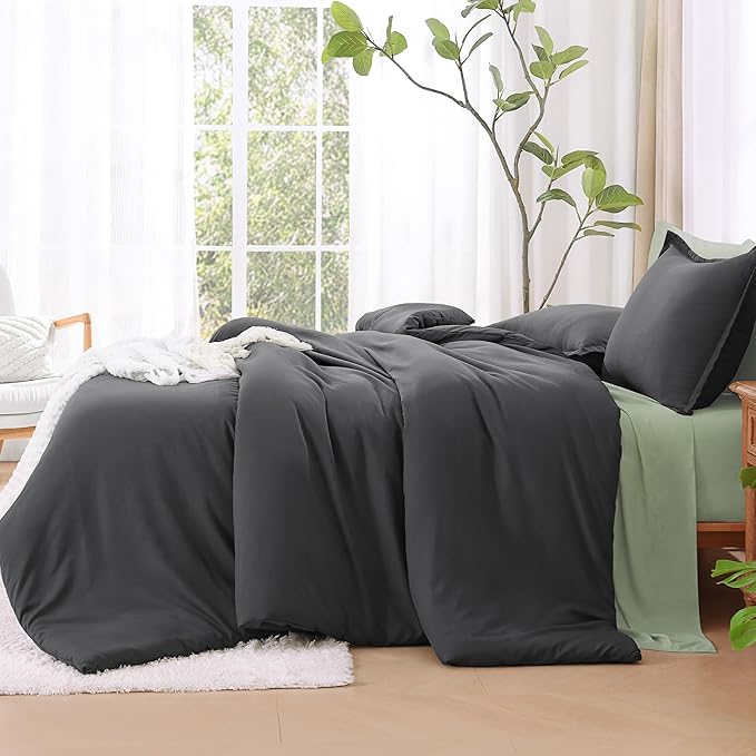 Litanika Grey Comforter Set Twin/Twin XL Size, 2 Pieces Lightweight Plain Bedding Comforter Set, All Season Fluffy Bed Set (66x90In Comforter & 1 Pillowcase)