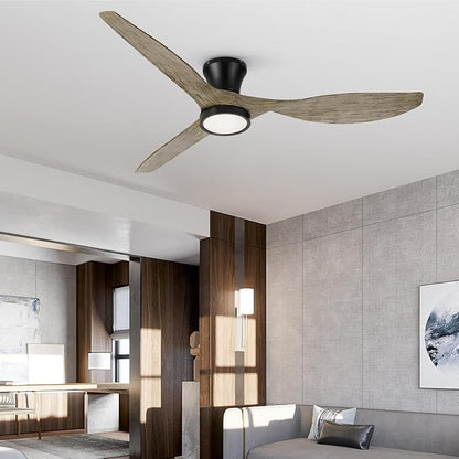 TALOYA 52 inch Ceiling Fans with Lights Remote Control, Modern Low Profile Ceiling Fan with Quiet Reversible DC Motor for Bedroom Living Room and Patio Black Walnut Finish