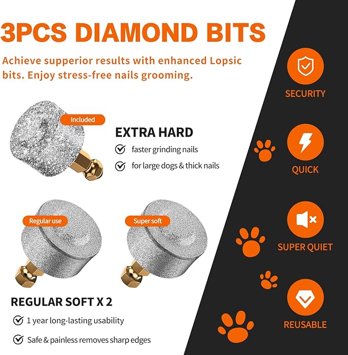 Dog Nail Grinder with 2 LED Lights Powerful 2 Speeds Super Quiet Dog Nail Trimmers with 3 Grinding Wheels Rechargeable Pet Dog Nail Clippers for Large Medium Puppy Dogs Dog Nail File Cat Nail Clipper-Mewly Pet