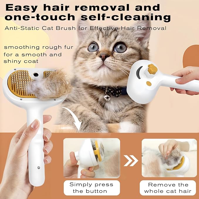 Pet Steam Brush for Dog & Cat – 3-in-1 Spray Hair Removal Comb – Steam for Shedding & Grooming – Water Brush for Long & Short Haired Pets – Spritz Defur Comb-Mewly Pet