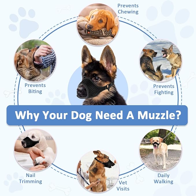 LUCKYPAW Soft Muzzle for Small Medium Sized Dogs, Dog Muzzle to Prevent Biting Chewing, Adjustable Breathable Mouth Guard for Grooming Walking Training(Black, S)-Mewly Pet