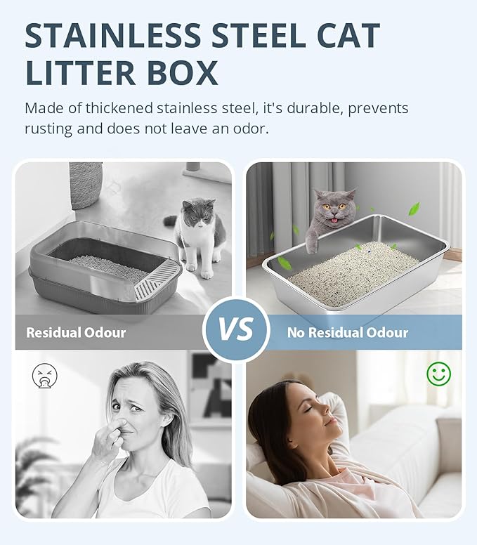 Stainless Steel Cat Litter Box, 4in Shallow Litter Box for Senior Cats and Kittens, Extra Large Metal Litter Pan Nonstick Odor Control Anti-Corrosion-Mewly Pet