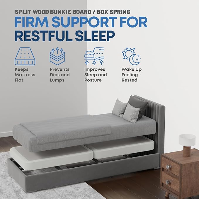 Greaton, Box Spring Bed Base Twin XL Size, 4-Inch Wood Amish Made in USA – Quiet Noise Free, 2-Pieces Under Mattress-Support BoxSpring, Fully Assembled, White, 4" Foundation