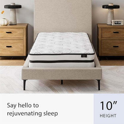 Signature Design by Ashley Twin Size Chime 10 Inch Medium Firm Hybrid Mattress with Cooling Gel Memory Foam for Pressure Relief, Fiberglass Free, Mattress In A Box