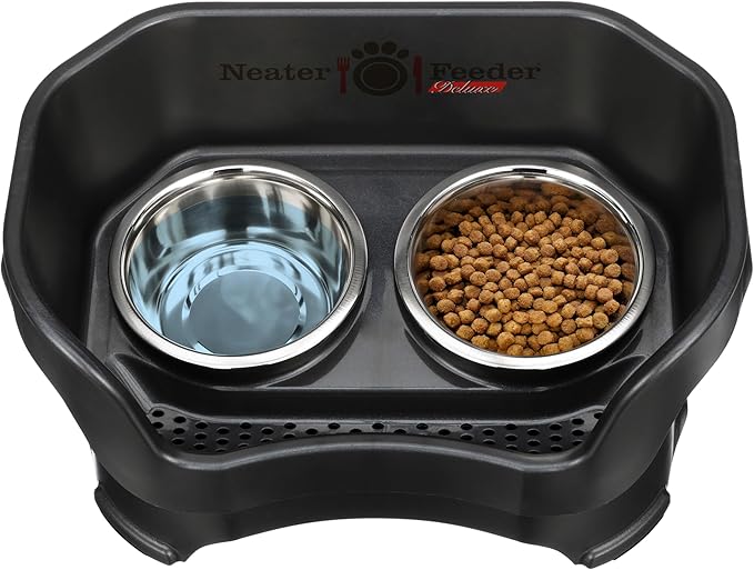 Neater Pet Brands Neater Feeder Deluxe Mess Proof Dog Bowls Elevated for Medium Dogs 19-40 lbs, Made in USA, No Spill Raised Dog Food Bowl Stand Feeding Station, Food and Water Bowl Set, Black-Mewly Pet