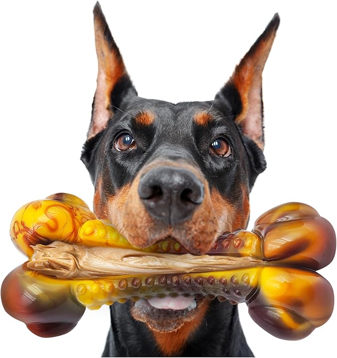 Dog Toys for Aggressive Chewers, Indestructible Dog Chew Toys for Large Medium Small Breed, Tough Nylon Interactive Durable Chew Toy Bone for Puppy Teething Toy Bacon Flavor, Best Gift&Keep Them Busy-Mewly Pet