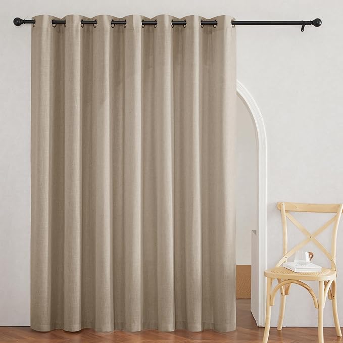 RYB HOME Extra Wide Linen Curtains 60 inches - Farmhouse Style Elegant Semi Sheer Panels for Dining Room Bathroom Playroom Natural Privacy Protection, Khaki, W 60 x L 84, 1 Pc