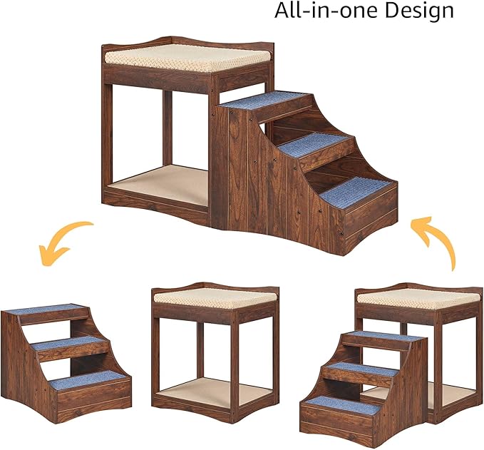 unipaws Pet Bunk Bed with Removable Step for Dogs and Cats, Multi-Level Bed Window Perch Seat Platform with Cushion and Cat Scratch Pad, Indoor Use-Mewly Pet