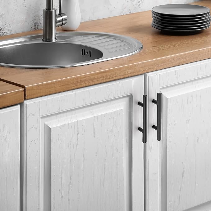 JOY DECOR 3 Pack Cabinet Handles, Black Cabinet Pulls, 3 in Hole Center Kitchen Hardware, Stainless Steel T Bar Handles for Dresser Drawers