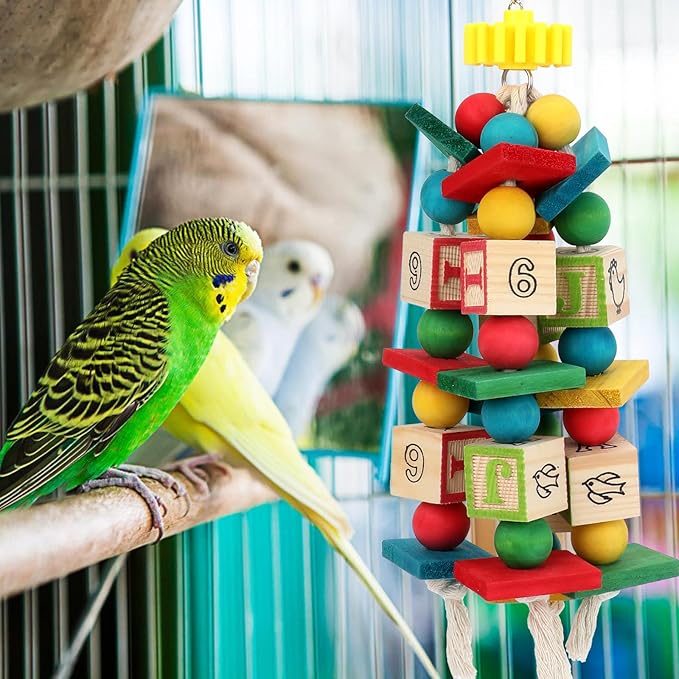 Rypet Wood Bird Chewing Toy for Cage, Wooden Birds Cage Toys for Helping Trim Beak, Parrot Toys for African Grey Parrots Cockatoos Amazon Parrot and Other Small to Medium Parrots-Mewly Pet