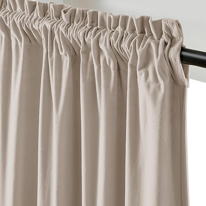 Lazzzy Velvet Blackout Curtains Thermal Insulated Room Window Drapes Super Soft Luxury Curtains for Living Room Bedroom Rod Pocket 2 Panels, Oatmeal, 52" W x 84" L