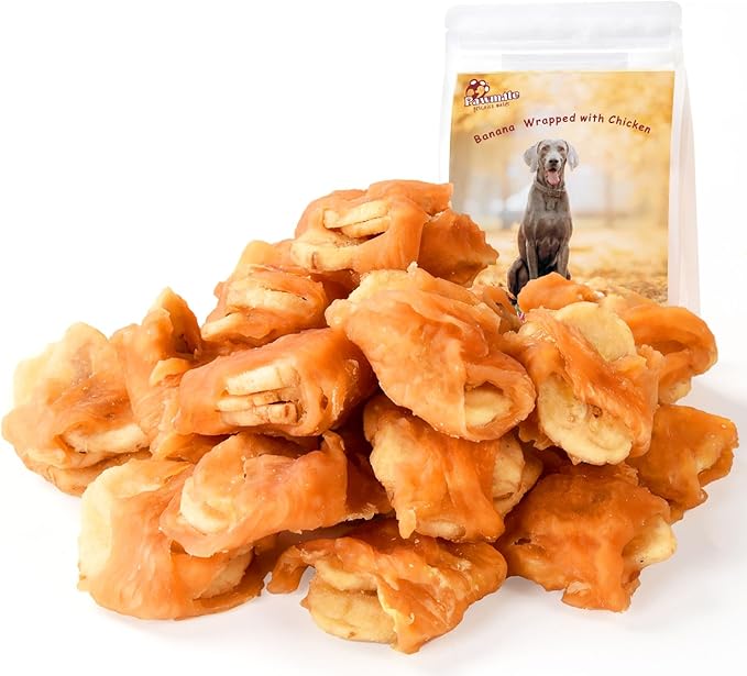 Dog Treats Chicken Wrapped Banana Slices with 1% Taurine, Healthy Training Snacks Rich in Natural Fiber, Rawhide-Free Grain-Free Soft Chews for Small Medium Dogs, 10.6oz-Mewly Pet