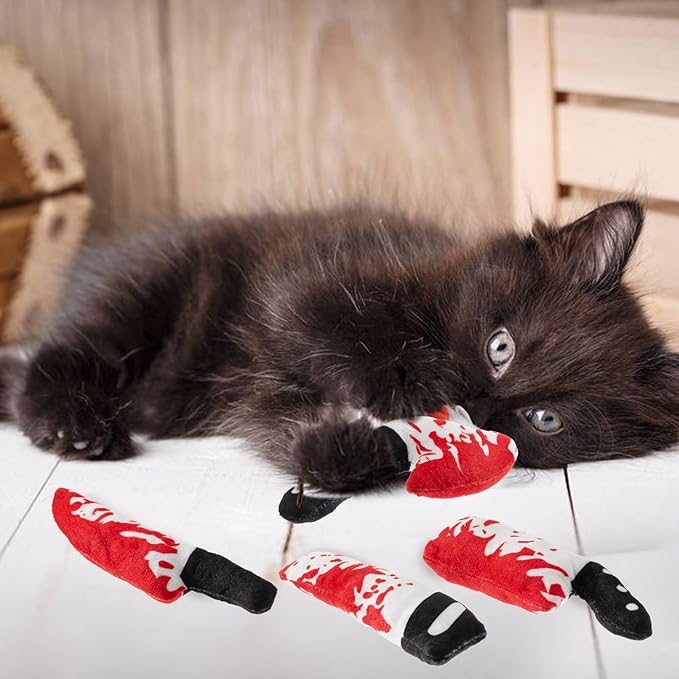 8pcs Catnip Toy, Indoor Knife Shaped Cat Toy Horror Plush Interactive Chew Bite Toys for Halloween Christmas Cat Kitten Indoor Festive Holiday Cat Lover Gift-Mewly Pet