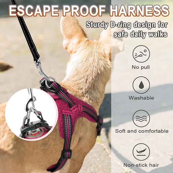 Dog Harness Step in Dog Vest Harness, Reflective Adjustable Puppy No Pull Harness Breathable Soft for Small and Medium Dogs Cats, Pink/Black, XS-Mewly Pet