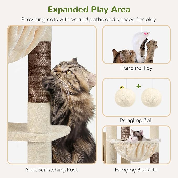 Globlazer Giant Cat Tree, 83 inch Cat Tree for Indoor Cats Large Adult, XXL Cat Tower with 9 Scratching Posts for 20lb+ Heavy Duty Large Adult Cats, F83, Beige-Mewly Pet