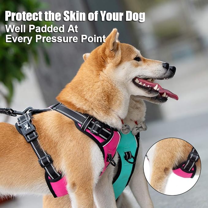 PoyPet No Pull Dog Harness, Reflective Comfortable Vest Harness with Front & Back 2 Leash Attachments and Easy Control Handle Adjustable Soft Padded Pet Vest for Small to Large Dogs (Pink,XS)-Mewly Pet