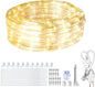 SURNIE LED Rope Lights Outdoor Warm White, Waterproof 18FT Cuttable 3000K Soft Lighting Indoor 110V Flexible Clear Tube for Bedroom Outside Garden Deck Patio Camping Decor, Not Flat Strip