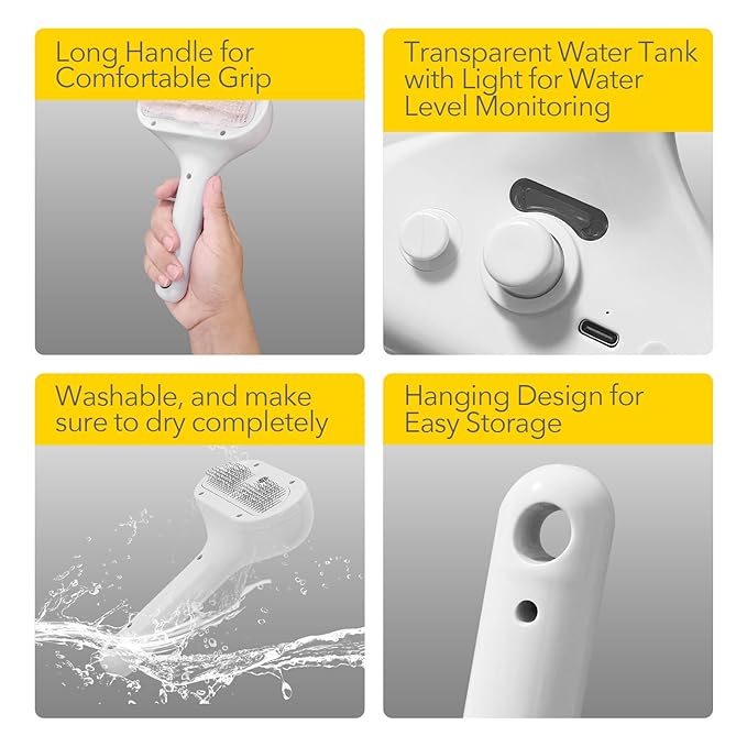 Cat Steam Brush for Shedding, Self Cleaning Cat Brush with Water Spray, 3-in-1 Design for Massage, Hair Removal, and Cleaning, Steamy Brushes for Indoor Cats and Dogs (White)-Mewly Pet