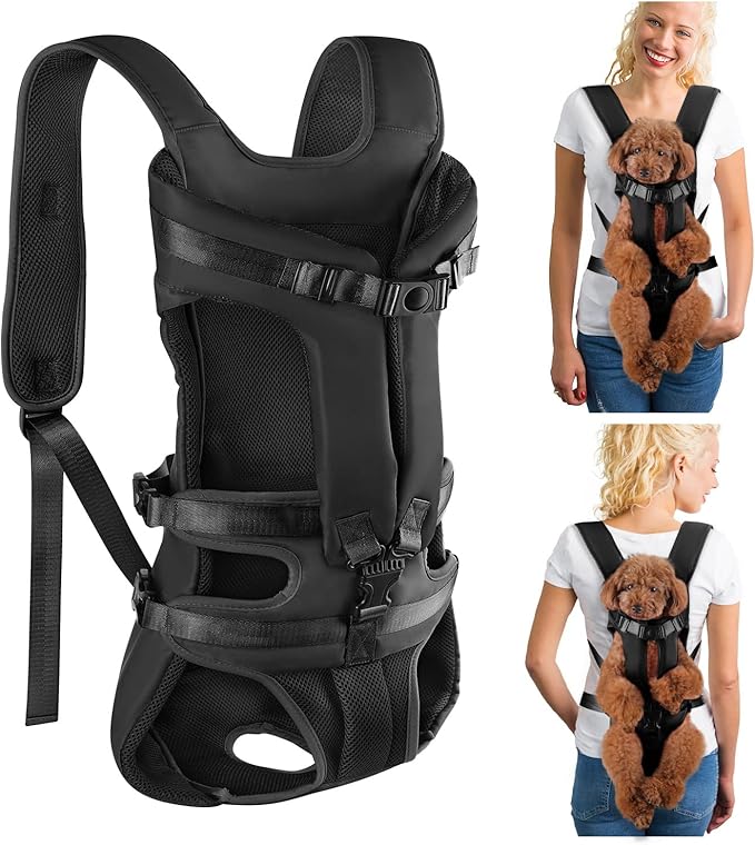 Lukovee Dog Backpack Carrier, Legs Out Easy-fit Dog Front Carrier for Small Medium Dogs,Adjustable Hands Free Dog Chest Carrier for Hiking Cycling (Black,X-Large)-Mewly Pet