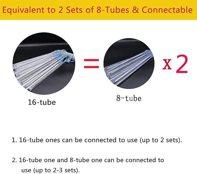 Kwaiffeo Multicolor Icicle Lights Outdoor, Waterproof 16-Tube Meteor Shower Lights for Christmas New Year Party Outside Decor, Equivalent to 2 Sets of 8-Tubes