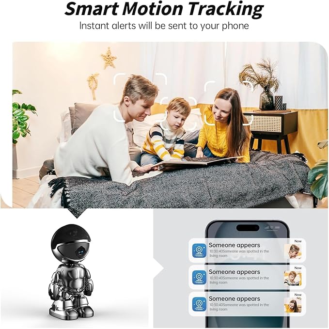 Indoor Camera 2K HD 5G/2.4Ghz WiFi Pet Robot Camera Motion Detection and Alarm,Two-Way Talk,Color Night Vision, Nanny Cam Compatible with Alexa（Black）-Mewly Pet