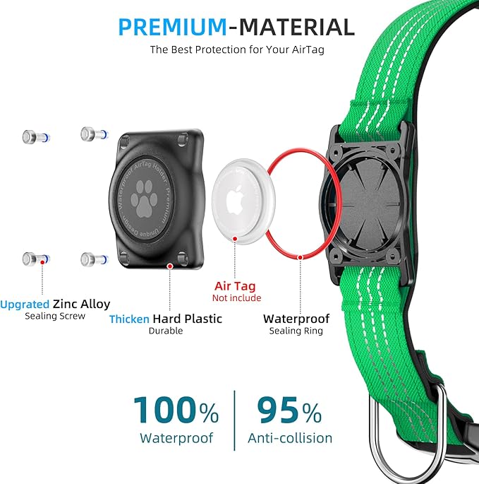 Upgraded AirTag Dog Collar, IP68 Waterproof Air Tag Dog Collar Holder, Reflective, Ultra-Durable, Comfortable Padded, Heavy Duty Dog Collars for Small Medium Large Dogs (XL (15.6"-22"), Teal)-Mewly Pet