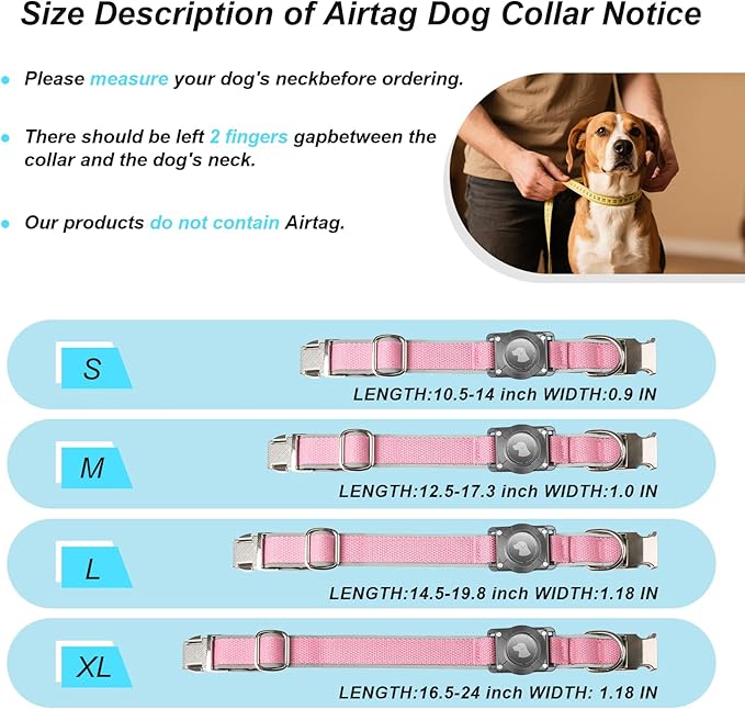 Waterproof Airtag Dog Collar - Nylon Collar with Durable Airtag Holder, Reflective&Anti-Lost with Safety Metal Buckle, Soft Padded Adjustable for Small Medium Large Dogs Pink M-Mewly Pet