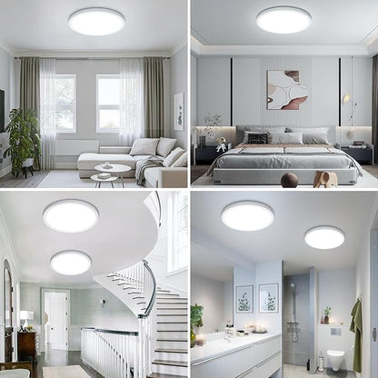 SunRider 2-Pack LED Flush Mount Ceiling Light Fixture, 5000K Daylight White, 2400LM, 12 Inch 24W 240W Equiv. Round Flat Ceiling Lamp, Non-Dimmable
