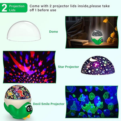 Dinosaur Night Light Projector for Kids Room, Boy Girl Dino Lamp with 10 Soothing Music& Timer, Remote Control, Colorful Projection Effect, High Brightness, Birthday Gifts Dinosaur Toys for Kids 3-7