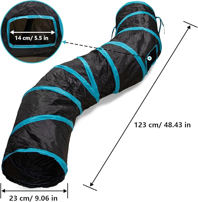 Cat Tunnel, S-2-Way Cat Tunnels for Indoor Cats, Interactive Toy Maze Cat House, Foldable Cat Tubes and Tunnels for Cats Kittens, Puppies, Kitty, Kitten, Rabbit, Guinea Pigs (Blue & Black)-Mewly Pet
