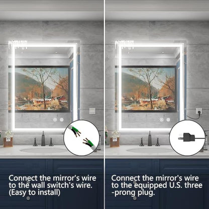28x36 Inch LED Bathroom Mirror with Lights, Adjustable 3000K/4500K/6000K, Wall Mounted Lighted Bathroom Vanity Mirror, Memory Funtion, Stepless Dimmable, Anti-Fog, Horizontal/Vertical