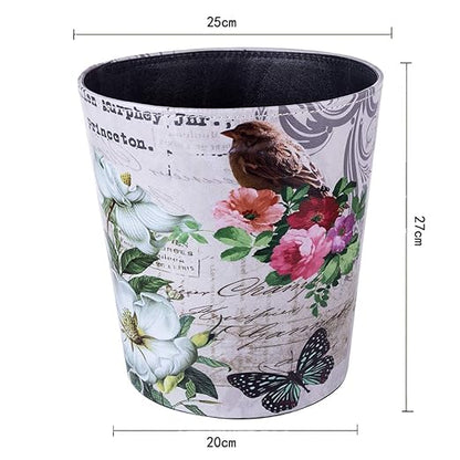 10L/2.64 Gallon Trash Can, Decorative Waste Basket, PU Leather Waste Paper Basket, Waterproof Garbage Can for Bathroom, Bedroom, Office, Kitchen and Living Room - Brown Bird
