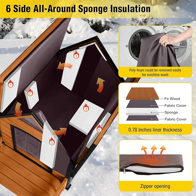 AIVITUVIN Outdoor Dog House with Anti-Chewing Iron Surround Insulated Liner Dog Kennel for Large Breed Dog Shelter Weatherproof (Brown 50.9" D x 37.4" W x 37.2" H)-Mewly Pet