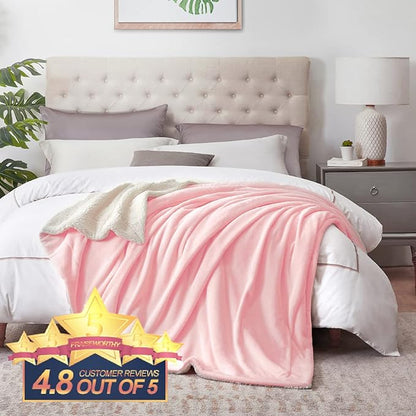 Walensee Sherpa Fleece Blanket (Throw Size 50”x60” Pink) Plush Throw Fuzzy Super Soft Reversible Microfiber Flannel Blankets for Couch, Bed, Sofa Ultra Luxurious Warm and Cozy for All Seasons
