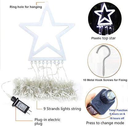 FUNIAO (Upgraded) Christmas Decoration Outdoor Star String Lights, 320 LED Christmas Tree Topper Lights with 12" Lighted Star for Halloween Christmas New Year Holiday Garden Yard (White)