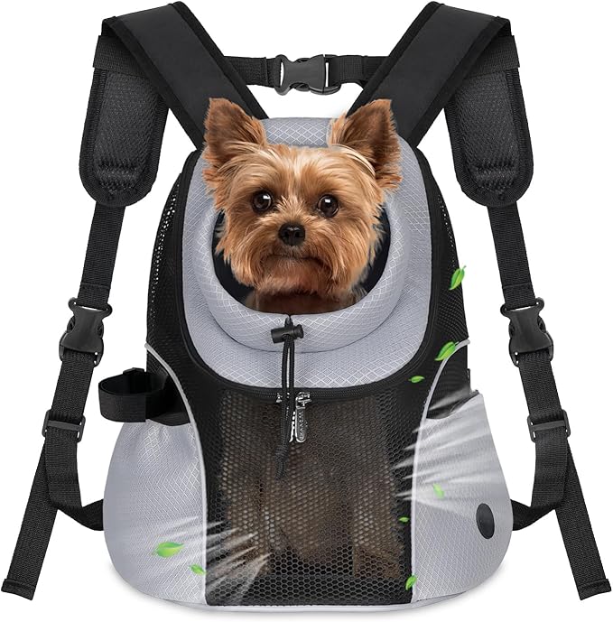 WOYYHO Pet Dog Carrier Backpack Small Dog Front Backpack Ventilated Mesh Dog Travel Back Pack with Safety Belt for Travel Hiking Cycling Outdoor Adventures (Size S: 2-4.5 lbs, Grey)-Mewly Pet