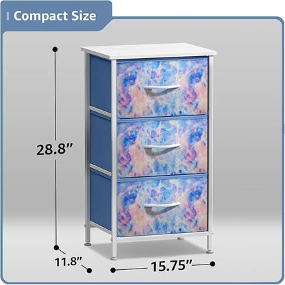 Sorbus Nightstand with 3 Drawers - Bedside Furniture & Accent End Table Chest for Home, Bedroom, Office, College Dorm, Steel Frame, Wood Top, Easy Pull Fabric Bins (3-Drawer, Pastel Tie-dye)