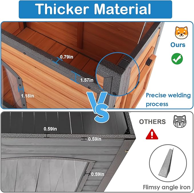 Dog House Outdoor Weatherproof 43.3" L Chew Proof Dog Kennel for Small Medium Large Dogs with Strong Metal Chew Proof Frame Raised Design-Mewly Pet
