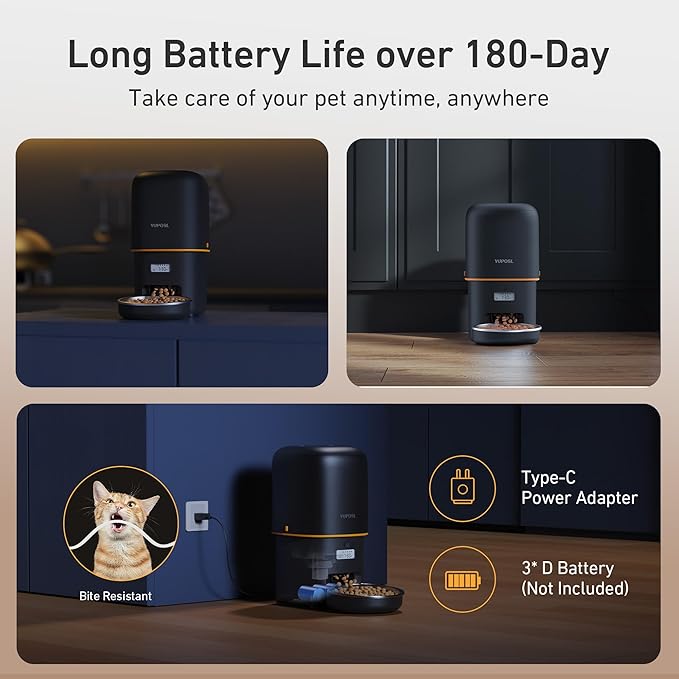 2025 Upgraded Automatic Cat Feeder - 4L Timed Auto Pet Feeder for Cat and Dog with Dry Food Dispenser, 180-day Battery Life, 1-6 Meals Per Day, 1-16 Portion, Desiccant Bag Keeps Food Fresh-Mewly Pet